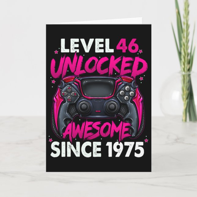 Level 46 Unlocked Awesome Since 1975 46th Birthday Karte (Vorderseite)