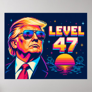 Level 47 Neon-Arcade-Sonnenuntergangsbrille Poster