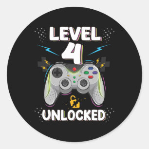 Level 4 freigeschaltet Videospiel 4. Geburtstag Ga Runder Aufkleber