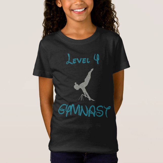 Level 4 Gymnastik Extravagant Schriftart Glitzer T T-Shirt (Vorderseite)