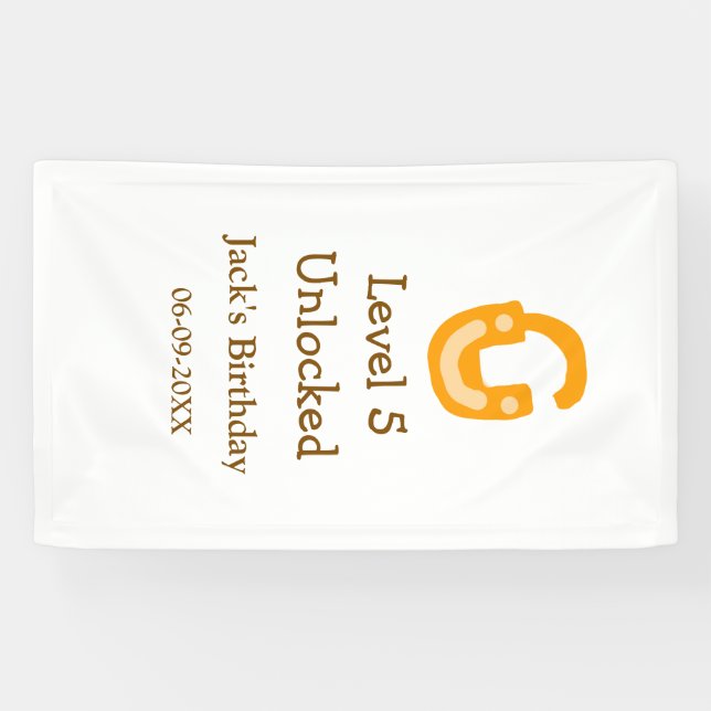 Level 5 unlocked lock orange brown happy birthday  banner (Horizontal)