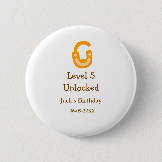 Level 5 unlocked lock orange brown happy birthday  button (Vorderseite)