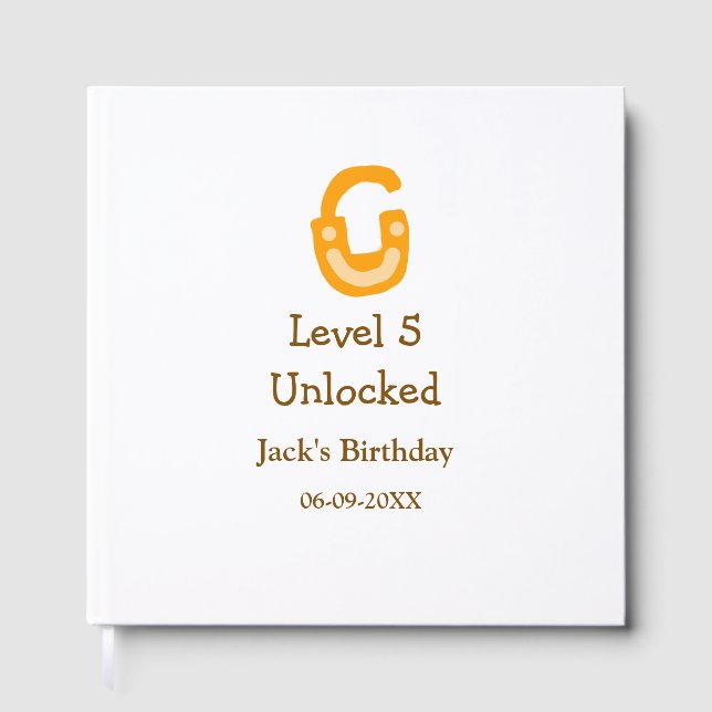 Level 5 unlocked lock orange brown happy birthday  gästebuch (Vorderseite)