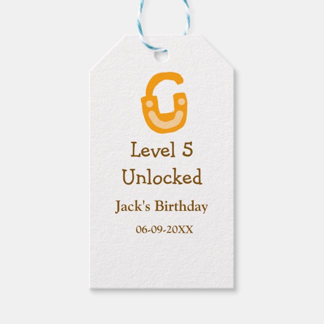 Level 5 unlocked lock orange brown happy birthday  geschenkanhänger (Vorderseite)