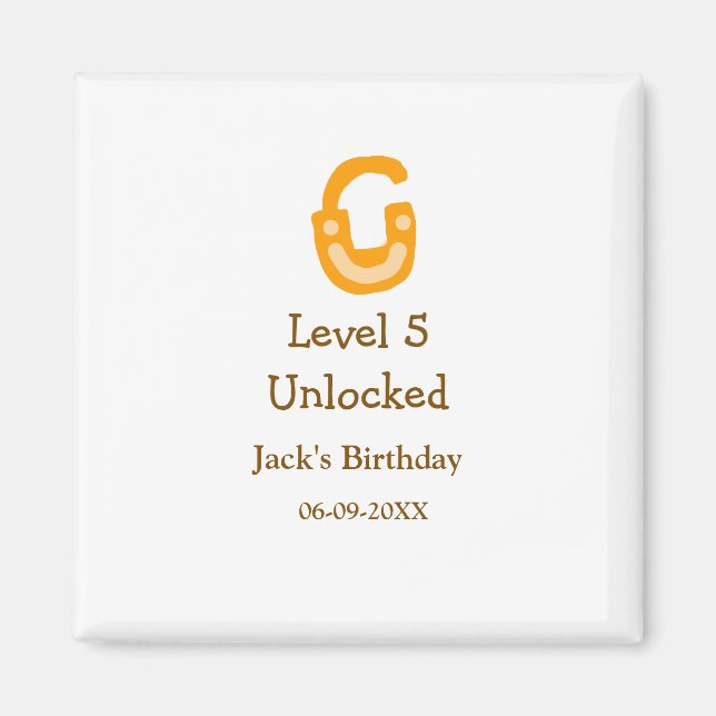 Level 5 unlocked lock orange brown happy birthday  magnet (Vorne)