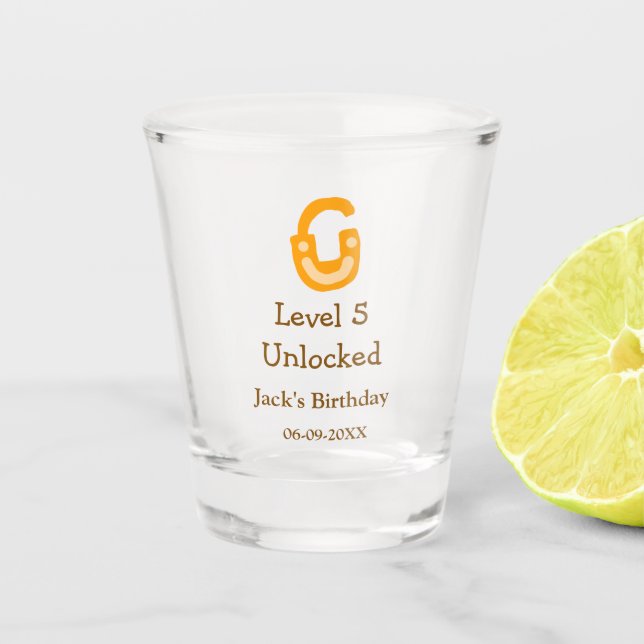 Level 5 unlocked lock orange brown happy birthday  schnapsglas (Vorderseite)