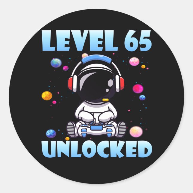Level 65 Unlocked Video Game 65th Birthday PC Gamm Runder Aufkleber (Vorderseite)