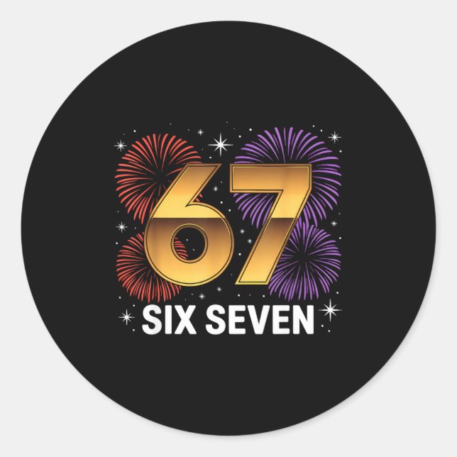 Level 67 Complete Six Seven Birthday Fireworks  Runder Aufkleber (Vorderseite)