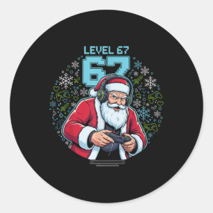 Level 67 Gamer Weihnachtsmann Gaming Weihnachten L Runder Aufkleber