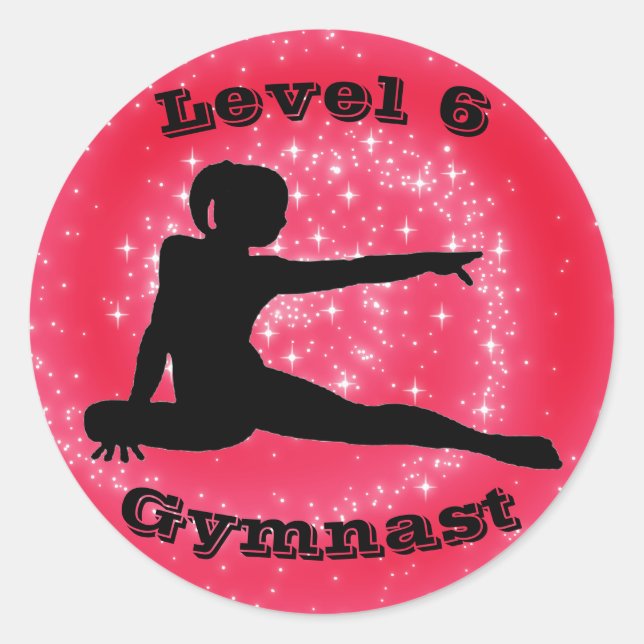 Level 6 Gymnast - (Level # kann geändert werden) Runder Aufkleber (Vorderseite)
