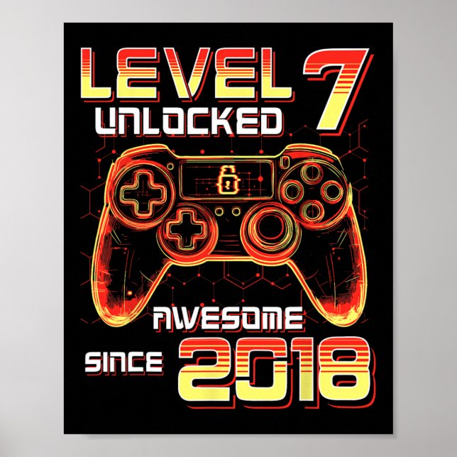 Level 7 freigeschaltet Videospielparty 7. Geburtst Poster (Vorne)