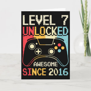 Level 7 Unlocked Video Game 7th Birthday Gamer Boy Karte