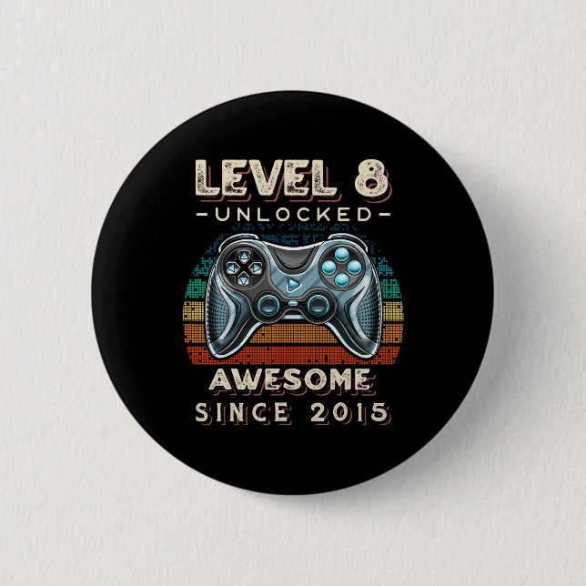Level 8 freigeschaltet Videospiel 8. Geburtstag 8  Button (Vorderseite)