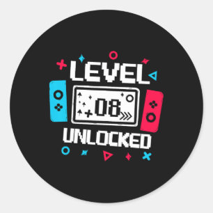 Level 8 freigeschalteter Gamer - 8. Geburtstagsges Runder Aufkleber
