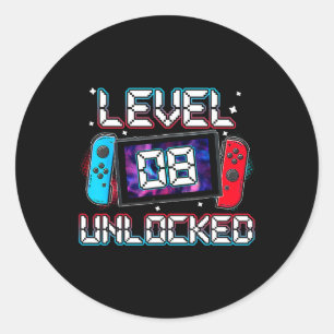 Level 8 freigeschalteter Gamer 8. Geburtstagsgesch Runder Aufkleber