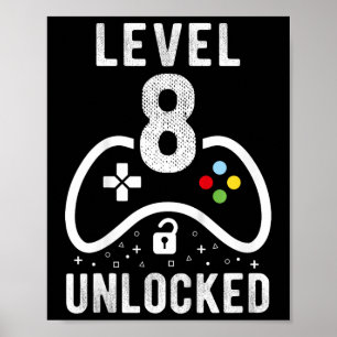 Level 8 freigeschaltetes Videospiel zum 8. Geburts Poster