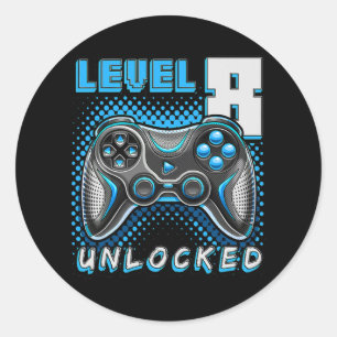 Level 8 Unlock Video Game 8. Geburtstag Gamer Runder Aufkleber