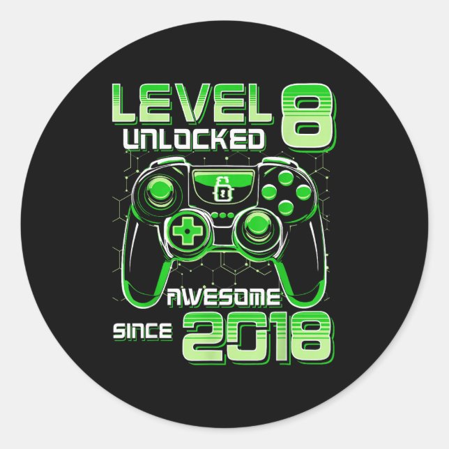 Level 8 Unlocked Awesome Since 2018 8th Birthday G Runder Aufkleber (Vorderseite)