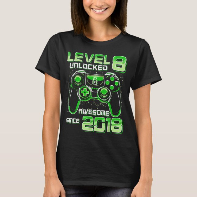 Level 8 Unlocked Awesome Since 2018 8th Birthday G T-Shirt (Vorderseite)