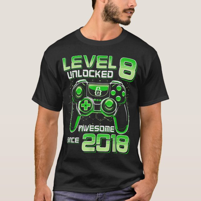 Level 8 Unlocked Awesome Since 2018 8th Birthday G T-Shirt (Vorderseite)