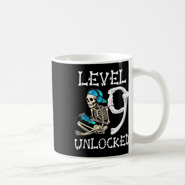 Level 9 Unlocked Skeleton Gamer Video Gaming 9th B Kaffeetasse (Rechts)