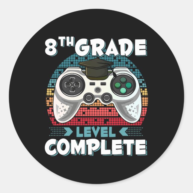 Level für kompletten Gamer, Abschluss der 8. Klass Runder Aufkleber (Vorderseite)