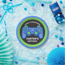 Level Unlock Birthday Gamer Personalisiert Pappteller