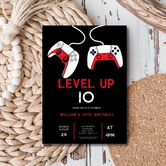 level up 10 Video Game on Birthday Party Einladung (Von Creator hochgeladen)