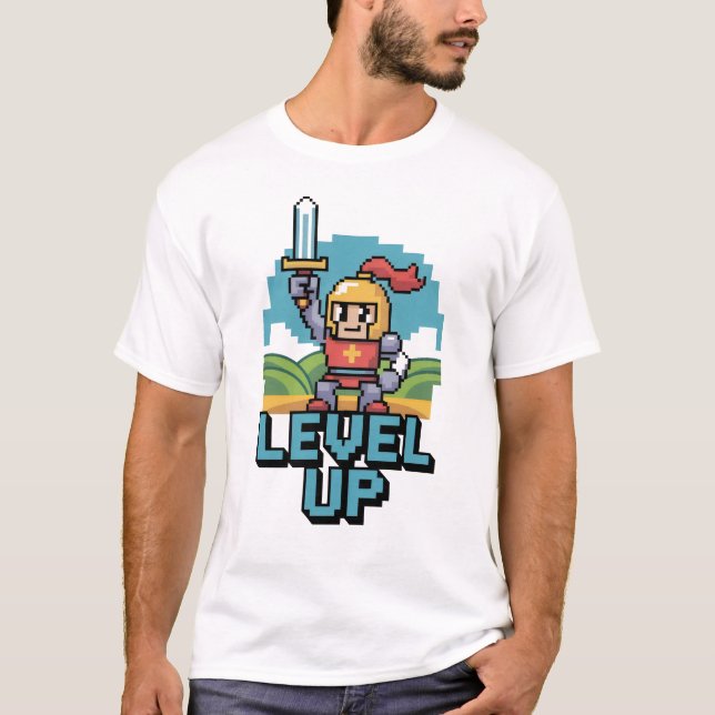 Level Up 8-Bit-Motivation T-Shirt (Vorderseite)
