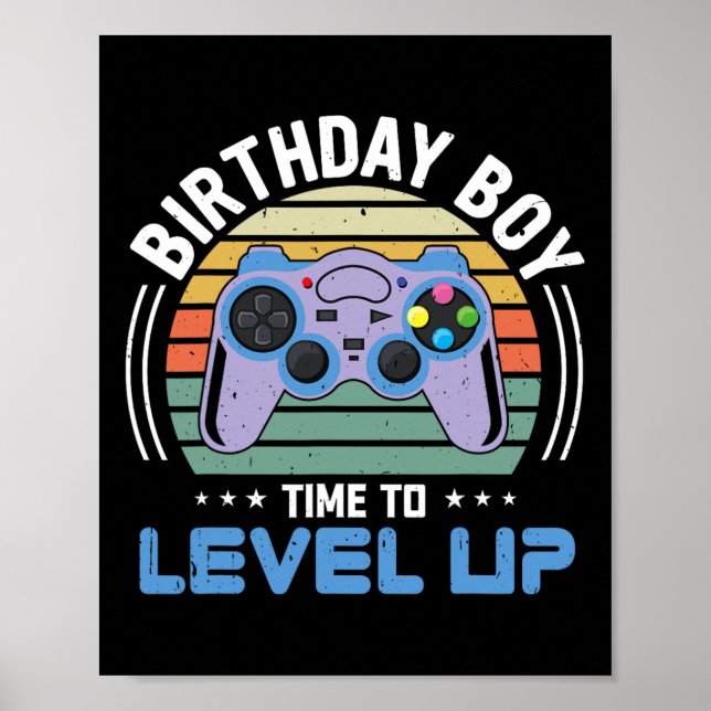 Level Up Birthday Boy Video Game Kids Party Poster (Vorne)