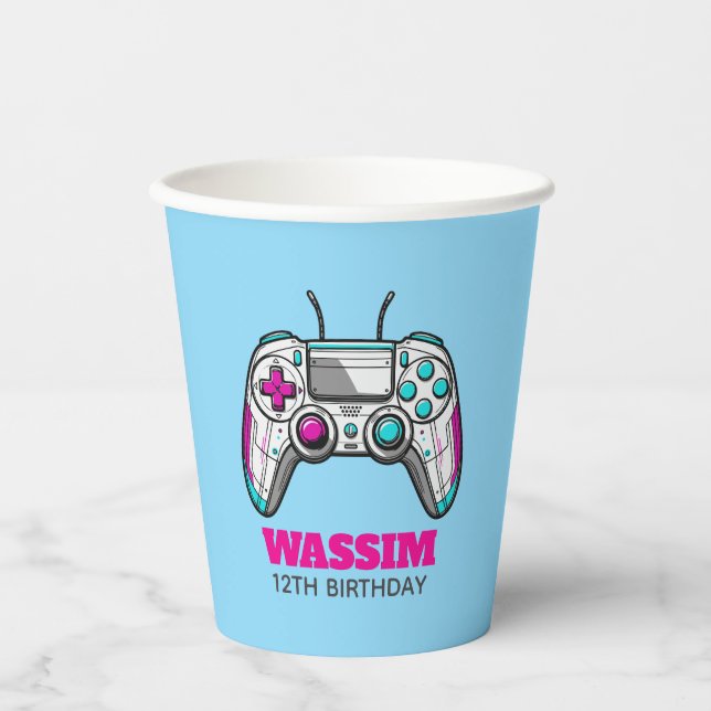 Level Up Birthday Gamer Party Favor, Custom Video  Pappbecher (Vorderseite)