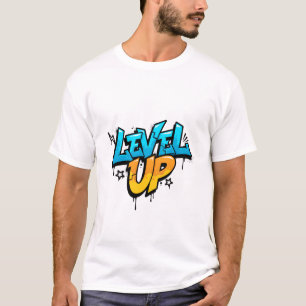 Level Up Blue Orange 3D Graffiti Gaming T-Shirt