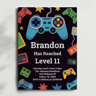 Level Up Boys Gamer 11th Birthday Party Einladung