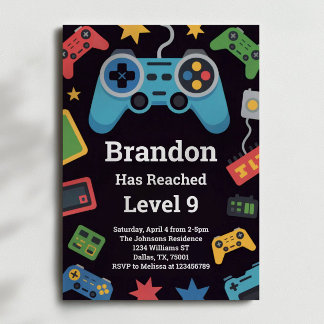 Level Up Boys Gamer 9th Birthday Party Einladung