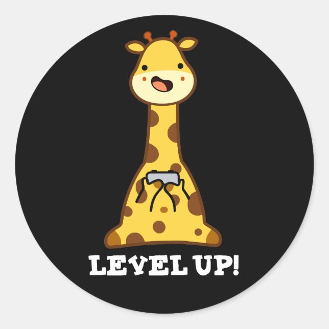 Level Up Funny Giraffe Pun Dark BG Runder Aufkleber (Vorderseite)