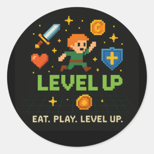 Level Up Gamer Aufkleber – Retro Pixel Gaming Kuns