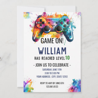 Level Up Gamer Birthday Invitation – Neon Game