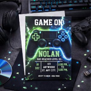 Level Up Gamer Geburtstagseinladung – Neon Game Einladung