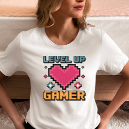 Level Up Gamer Pixel Herz T-Shirt
