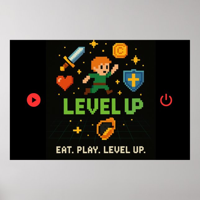 Level Up Gamer Poster – Pixel Retro 8-Bit Kunst (Vorne)