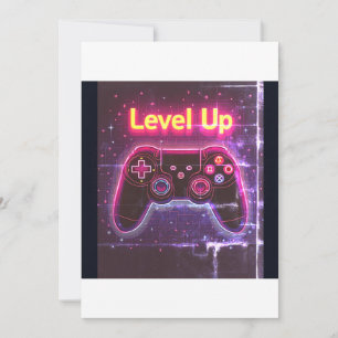 Level Up Neon Gamer Controller – Retro Pixel Art T Einladung