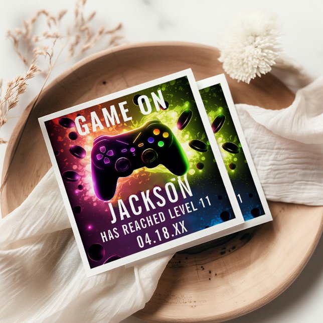 Level Up! Neon Video Game Birthday Party Serviette (Von Creator hochgeladen)