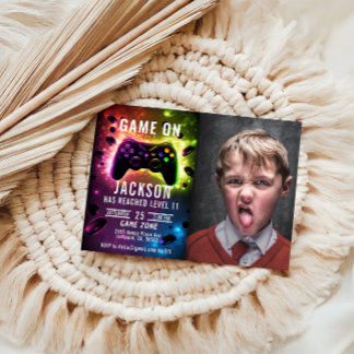 Level Up! Neon Video Game Geburtstagsparty Einladu Einladung