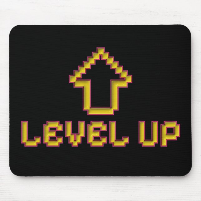 Level Up Pixel Mausepad Retro Gamer Schwarz Mousepad (Vorne)