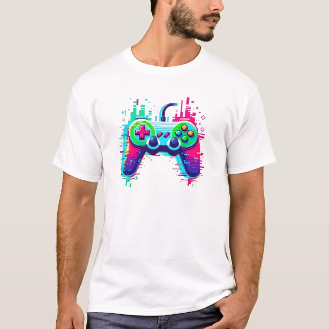 Level Up - Retro Pixel Gaming Controller T-Shirt (Vorderseite)
