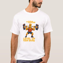 Level Up Your Gains Gamer Fitness T-Shirt Design