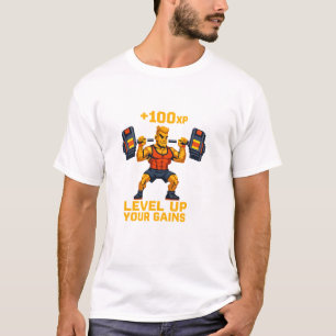 Level Up Your Gains Gamer Fitness T-Shirt Design