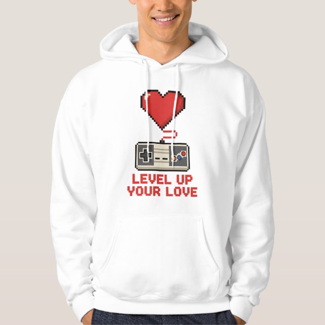 Level Up Your Love, Retro Pixel Gaming Design Hoodie (Vorderseite)