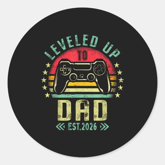 Leveled Up To Dad 2026 Promoted To Daddy Level Unl Runder Aufkleber (Vorderseite)
