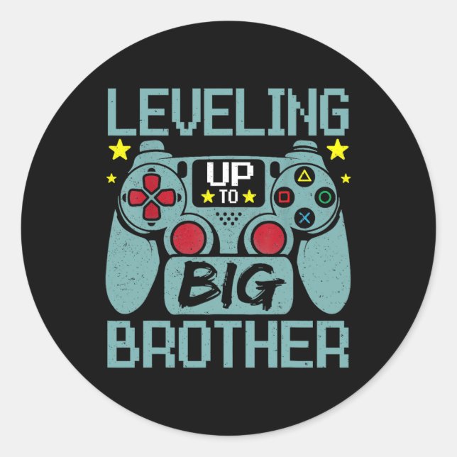 Leveling Up To Big Brother Promoted To Big Bro Lev Runder Aufkleber (Vorderseite)